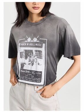 Anine Bing Black Washed Graphic 'Rock N Roll' Short Sleeve Tee